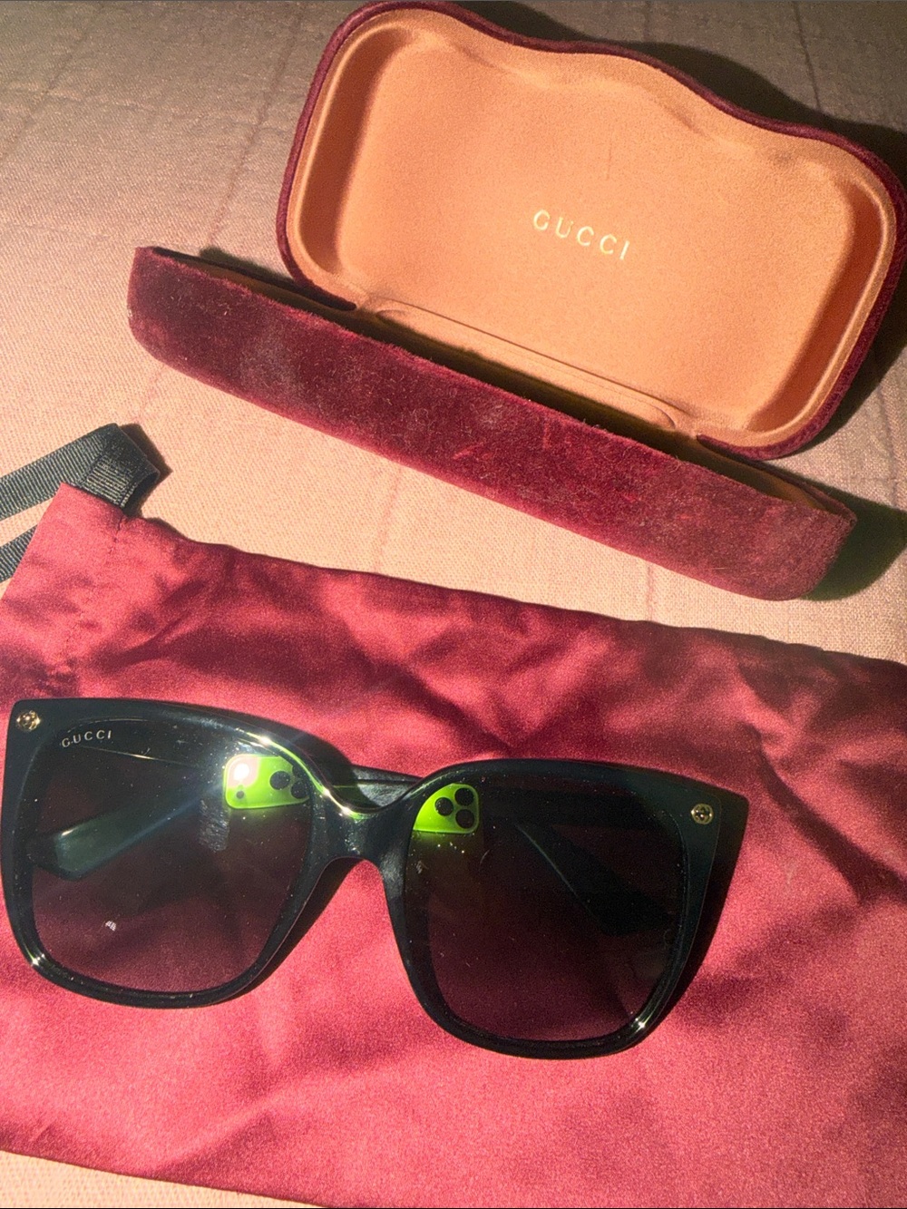 Gucci Black Square Sunglasses with Gold Accents